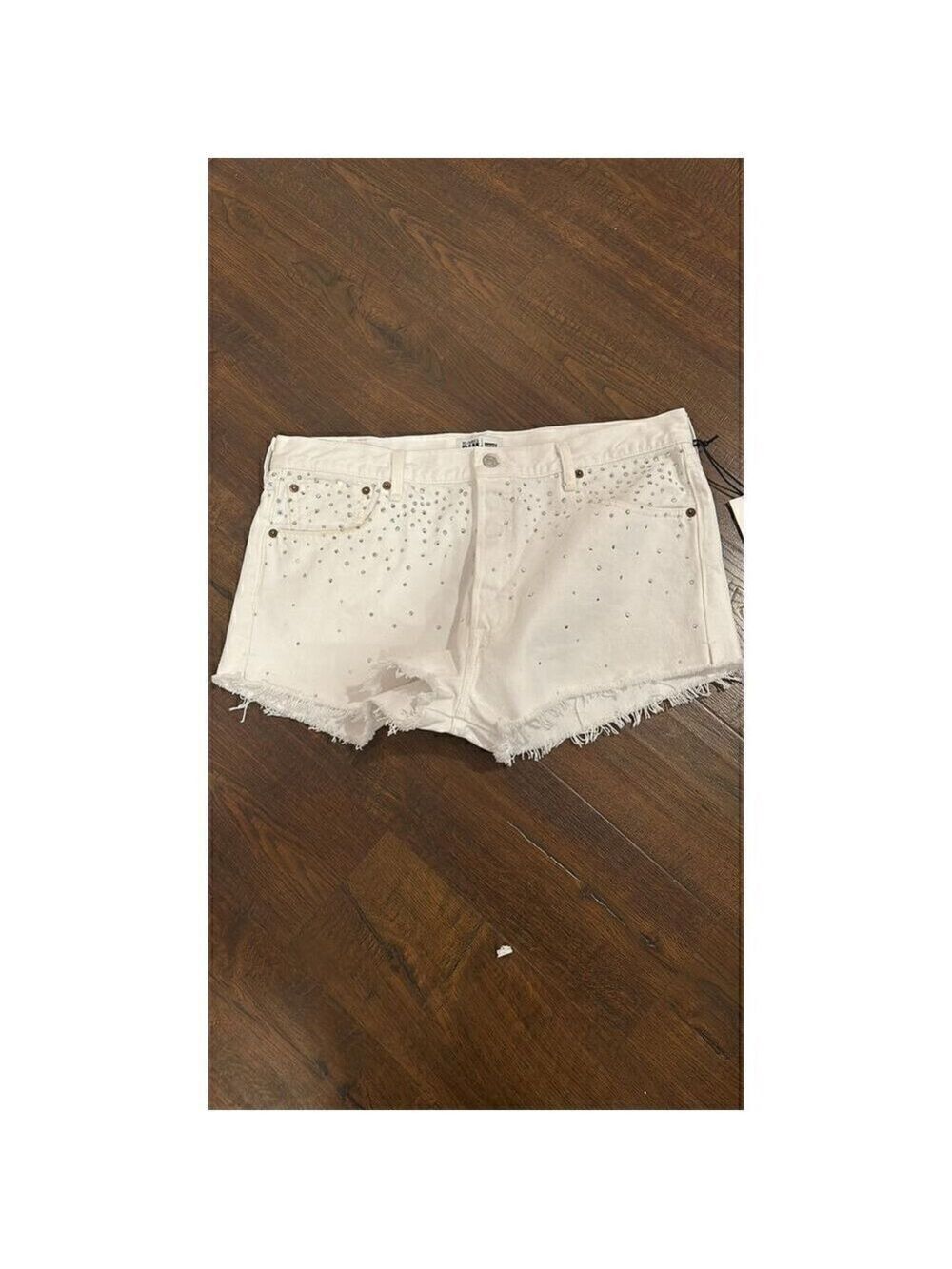 Re/done & Pam Crystal Mid-rise White Denim Shorts Size 32 (10-12) - Picture 10 of 14